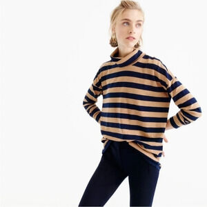 J. Crew Tan Navy Blue Deck Striped Lightweight Turtleneck Top Size Small